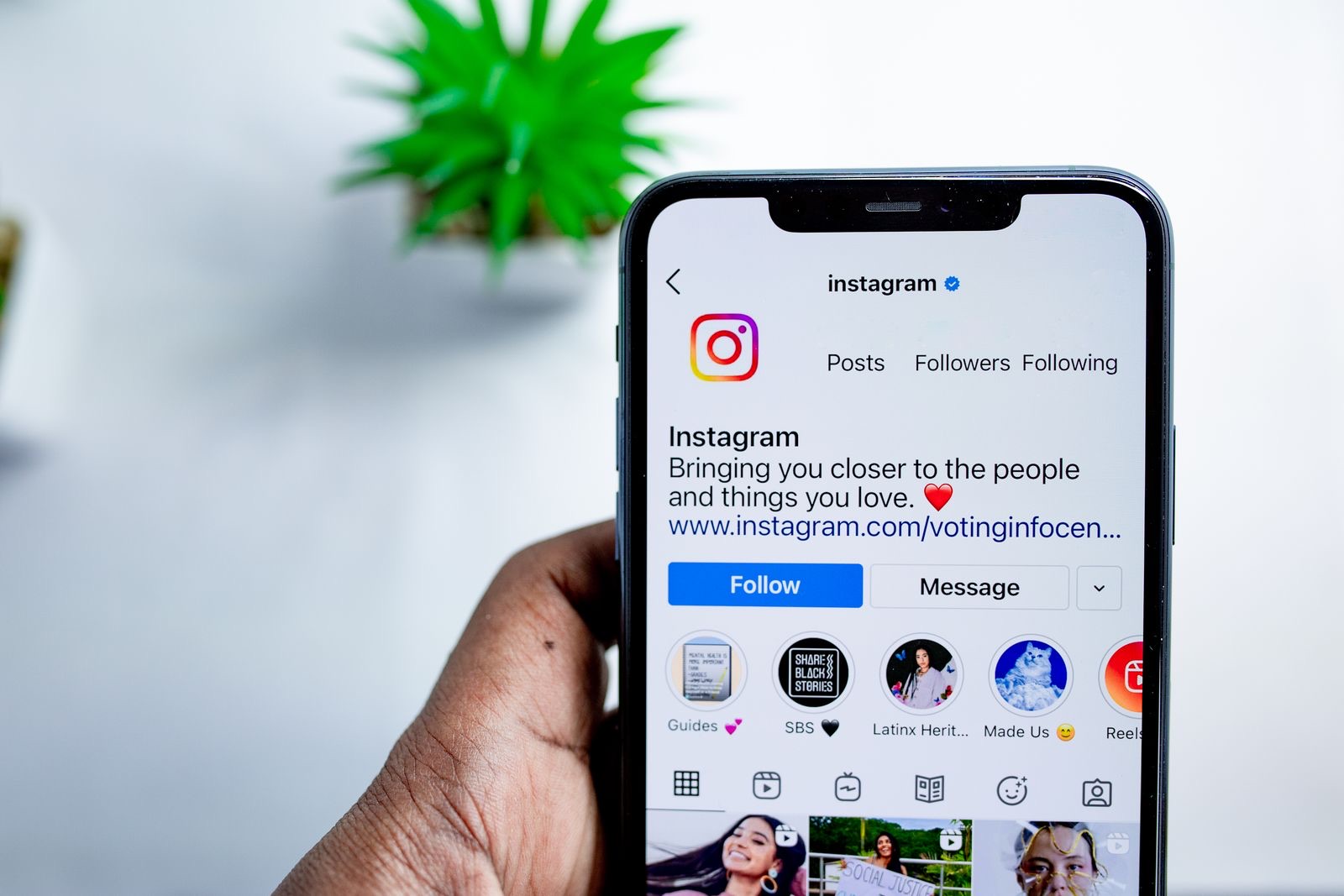 Instagram profile metrics on a phone